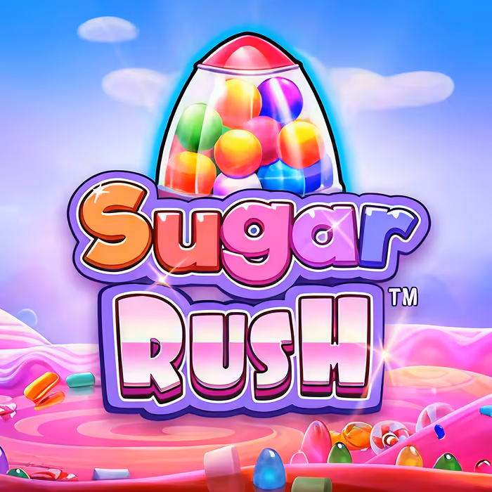 Sugar Rush sweet-themed slot game with cluster pays and cascading mechanics